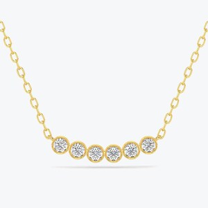 Diamond Necklace, 14k Solid Gold Diamond Bezel Bar Necklace, Minimalist Curved Bubble Bar Necklace, Bezel setting Pendant Necklace, White