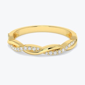 14k Gold Diamant Twist Ring, Vine Twisted Stapelring, Diamant Twisted Ehering, Micro Pave Diamanten, Weiß, Roségold