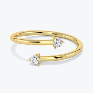 14k Gold Diamond Spiral Ring: Minimalist Open Cuff Band