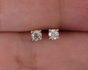 Pendientes de diamantes, tachuelas de oro de 14 k, tachuelas de diamantes reales, pendientes minimalistas, pendientes de solitario, pendientes delicados, diamantes naturales