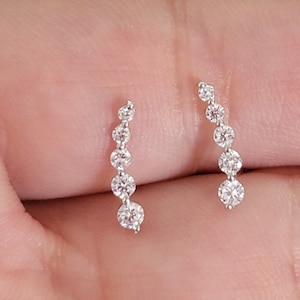 Diamond Curved Earrings, 14k Gold Studs, Diamond Studs, Ear Climber Earrings, Dainty Earrings, Minimalist Earrings, Curved Studs
