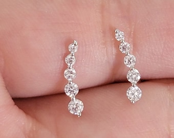 Diamond Curved Earrings, 14k Gold Studs, Diamond Studs, Ear Climber Earrings, Dainty Earrings, Minimalist Earrings, Curved Studs