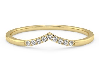 14k Gold Diamond Chevron Ring: Dainty V-Shape Wedding Band
