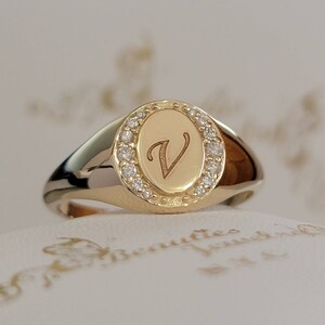 Anfangsring, personalisierter Goldring, Buchstabenring, Diamant Siegelring, Monogrammring, personalisierter 14k Massivgoldring, Gravurring