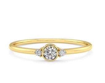 14k Gold Diamond Solitaire, Simple Diamond Ring, Dainty Diamond Engagement Ring, Minimalist ring, Diamond Stacking Ring