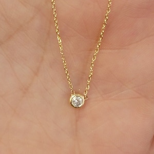 14k Gold Diamond Solitaire Necklace,  Diamond Bezel Necklace 0.16Ct, Minimalist Necklace, Floating Diamond, Dainty Necklace for Women, Sofia