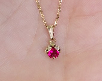 14k Solid Gold Ladybug Pendant Necklace with Ruby and Diamonds