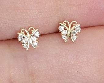 Diamond Earrings, 14k Gold Earrings, Minimalist Earrings, Butterfly Earrings, Studs earrings, Stacking Earrings, Tiny Small Earrings, Studs