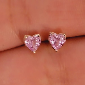 14 Pink Sapphire Stud Earrings, 4mm Stud Earrings, gemstone stud earrings, September Birthstone Earrings, Heart Cut Stud Earrings 14k White