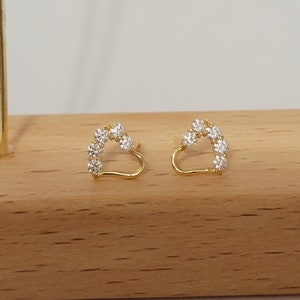 Diamond Earrings, 14k Solid Gold Earrings, Minimalist Earrings, Heart Studs, Stud Earrings, Tiny Stud Earrings, Heart Diamond Stud for Mom