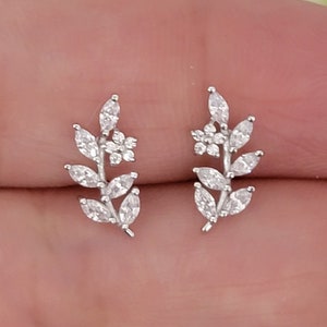 Marquise & Round Diamond 14k White Gold Ear Climber Earrings
