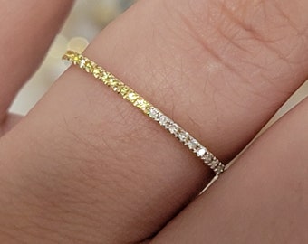 Yellow Sapphire and Diamond Wedding Ring, Diamond Eternity Ring in 14k Gold, Pave Diamond Ring, Yellow Sapphire Wedding Band, Eternity Band