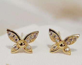 Butterfly Earrings, 14k Gold Earrings, Diamond Stud Earrings, Butterfly Wings Earrings, Dainty Earrings, Minimalist Earrings