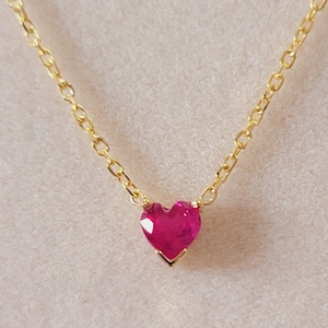 Personalized 14K Gold Heart Necklace: Dainty Gemstone Birthstone