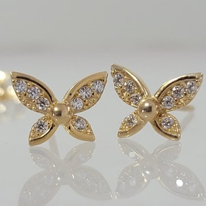 Diamond Butterfly Earrings, 14k Gold Earrings , Minimalist Earrings, Diamond Earrings for Girls, Butterfly Stud Earrings, Dainty Earrings