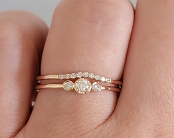 14k Solid Gold and Diamonds Minimalist Engagement Ring set, Wedding Rings, Stacking Ring , Bridal  Rings, Handmade Fine Jewelry