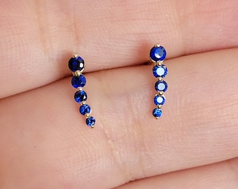 Curved Blue Sapphire Earrings, 14k Gold Studs, Blue Sapphire Studs, Ear Climber Earrings, Dainty Earrings, Minimalist Earrings, Curved Studs