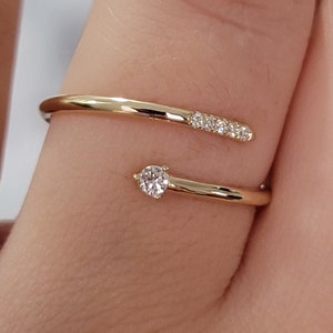 Bague diamant spirale en or massif 14 carats, bague wrap diamant, bague spirale, bague diamant délicate, bague minimaliste, bijoux faits main