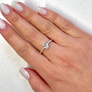 1.5 Carat Oval Lab Grown Diamond Engagement Ring: 14k Gold Hidden Halo Pave Setting