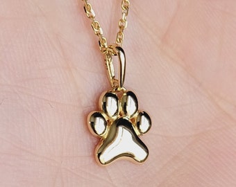 14k Gold Dog Paw Necklace, Dainty Necklace, Personalized Charm, Engraved Necklace, Gold Pet Jewelry, Paw Necklace, Animal Lover Necklace