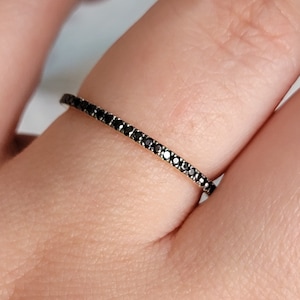 Black Diamond Wedding Band in 14k Solid Gold, Micro Pave Black Diamond Setting, Genuine Black Diamond Eternity Ring