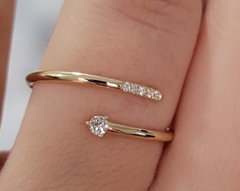 14k Solid Gold Spiral Diamond Ring, Diamond Wrap Ring, Spiral Ring, Dainty Diamond Ring, Minimalist Ring, Handmade Jewelry