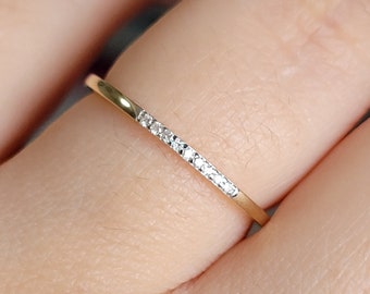 Diamond Wedding Band, Diamond Half Eternity Simple Wedding Band, Anniversary Diamond Ring, Dainty Diamond Ring, Minimalist Gold Ring, White