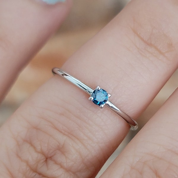 Blue Diamond Ring, 14k White Gold Ring, Minimalist Ring, 0.10Ct Diamond Ring, Diamond Solitaire Ring, Dainty Rings, Promise Ring, Yellow