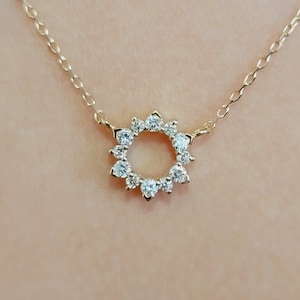 14K Solid Gold Diamond Disc Necklace, Diamond Necklace, Dainty Solid Gold Necklace, Circle Of Life Necklace, Diamond Sun Pendant