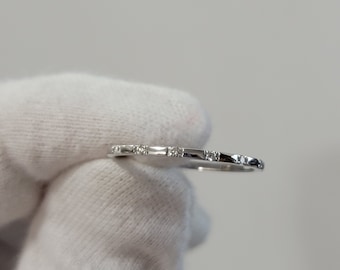14k White Gold Diamond Ring: Dainty Stacking Wedding Band