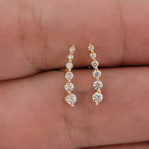 Curved Diamond Earrings in 14k Solid Gold, Natural Diamond Ear Climber Earrings