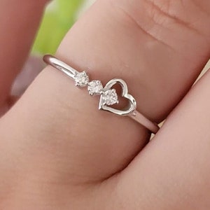 14k Gold Diamond Ring, &quot;Delicate 14k Gold Heart Ring with Sparkling Diamond Accent, Natural Diamonds, Stackable Ring, White, Rose, Yellow