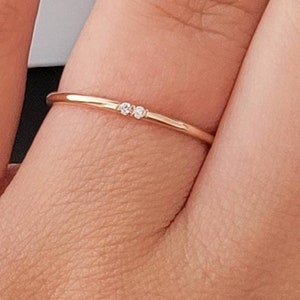 14k Gold Simple Wedding  Ring, 1.2mm Stacking Gold Ring, Thin Plain Band, Diamond Wedding Band,  Dainty Minimalist Gold Band, Rose, White