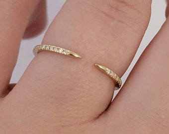 Open Claw Solid 14k Gold Natural Diamond Ring, Half Eternity Ring, Stackable Ring, Dainty Diamond Ring, Minimalist Ring, 14k white Gold