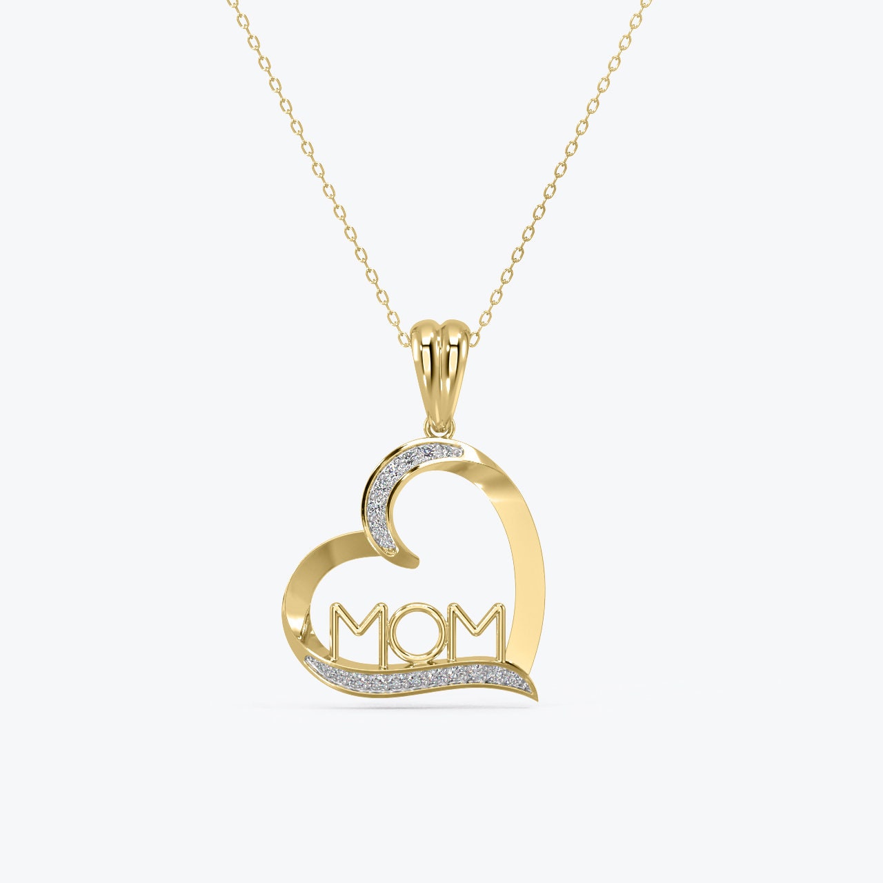 14K Gold Diamond Heart Mom Necklace, Elegant Pendant Jewelry