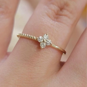 Diamond Ring, 14k Gold Ring, Diamond Flower Ring, Diamond Cluster Ring, Floral Engagement Ring, Clover Ring, Gift for Her