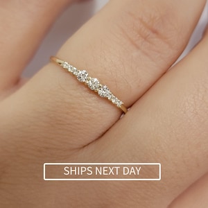 14K Gold Diamond Ring, Solid Gold Band, Minimalist Engagement Ring, Dainty Ring, Diamond Stacking Ring, 14K Rose, Gift For Her
