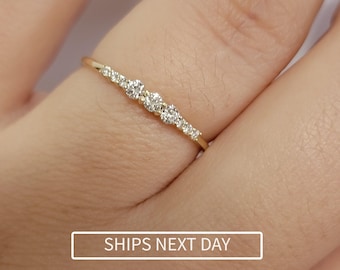 14K Gold Diamond Ring, Minimalist Stacking Ring