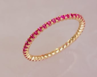 Natural Ruby 14K Gold Eternity Ring: Stackable Wedding Band