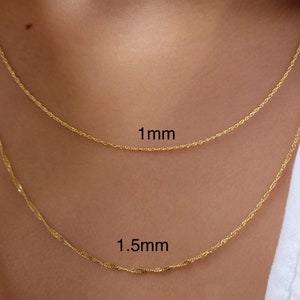 14K Solid Gold Diamond Cut Singapore Chain, Twist Gold Necklace Chain, 1mm 1.5mm,  Solid Gold Women Necklace, Gold Chain Necklace, 14k Gold