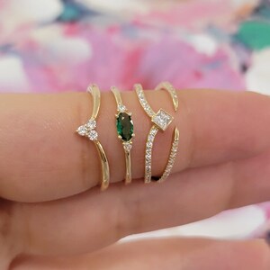 Oval Emerald Diamond Ring: 14k Gold May Birthstone Stacking Band - Etsy