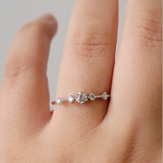14k Gold dainty diamond Ring, Minimalist Diamond Ring, Minimalist Engagement  Ring, Dainty Diamond Ring, Small Engagement