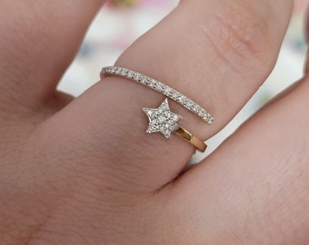14k Diamond Starburst Ring: Dainty Pave Celestial Jewelry