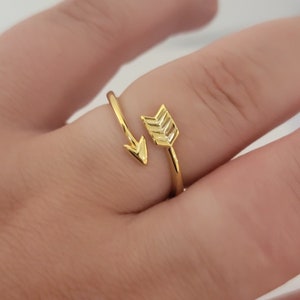 14k Solid Gold Arrow Ring, Trendy Fine Jewelry, Handmade Genuine Wrap Ring, Stacking Layering Jewelry, Gold Open Ring, White, 14k Rose Gold