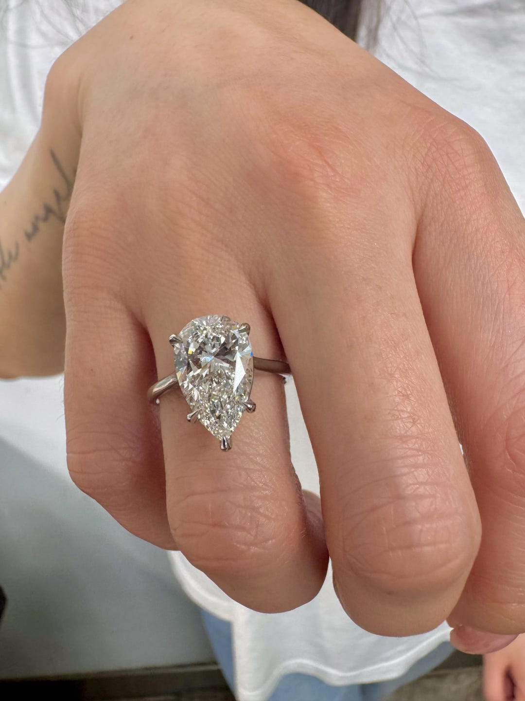 Diamond L Rgv 4 Carat E VVS2 Pear Cut Lab Grown Diamond Engagement Ring: 14K Gold ...