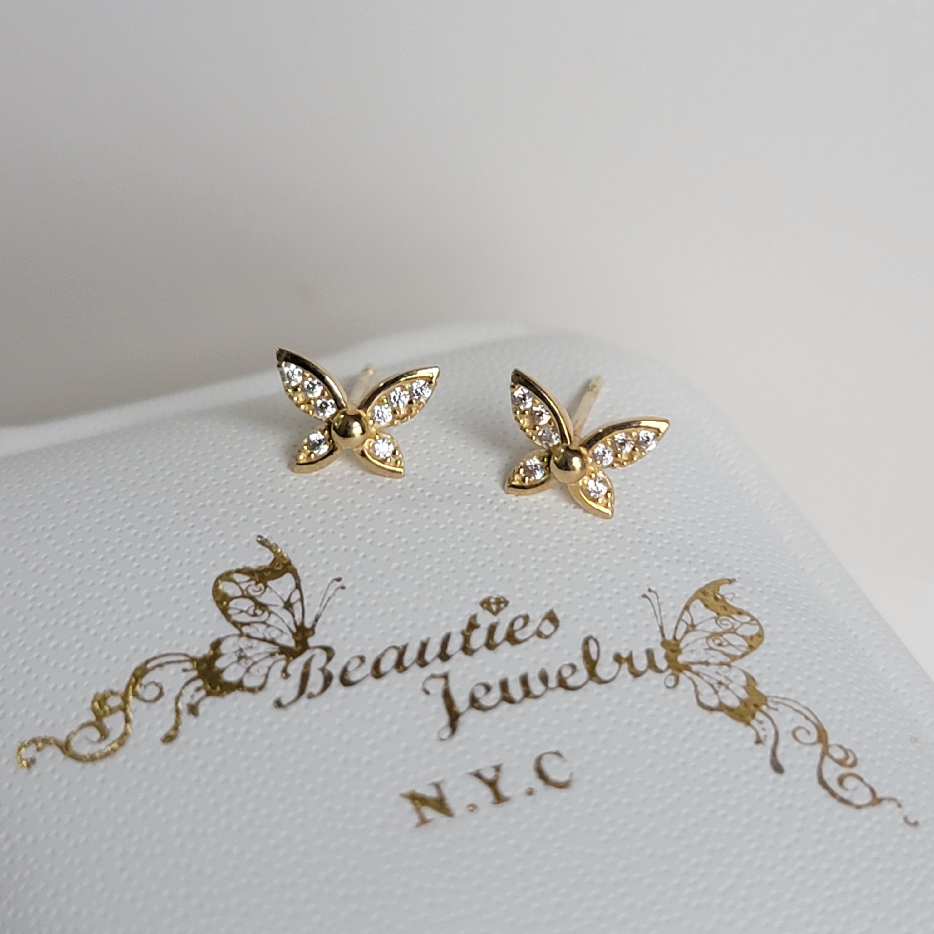 Diamond Butterfly Earrings 14k Gold Earrings Minimalist image