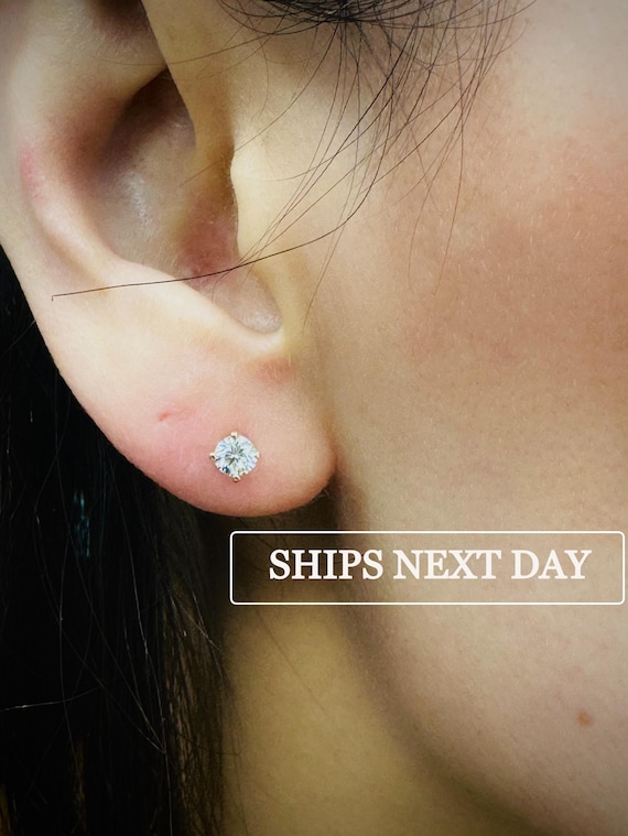 0.5 Carat Round Natural Diamond Stud Earrings for Women in 14K Rose Gold (with Screw Back