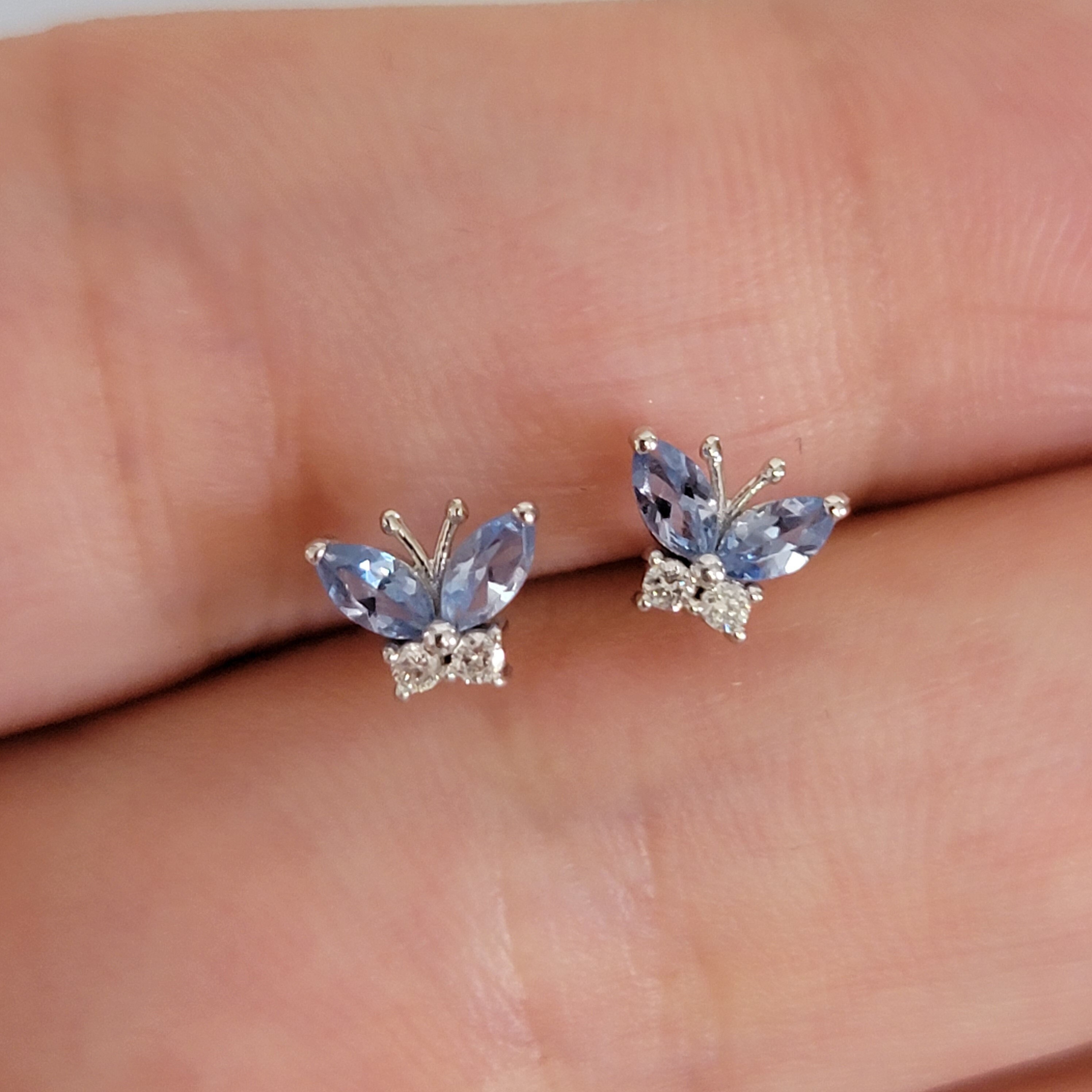 14k Solid Gold and Diamond Minimalist Earrings, Gemstone