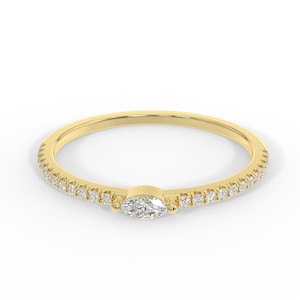 14K Gold Marquise Diamond Ring: Dainty Pave Wedding Band