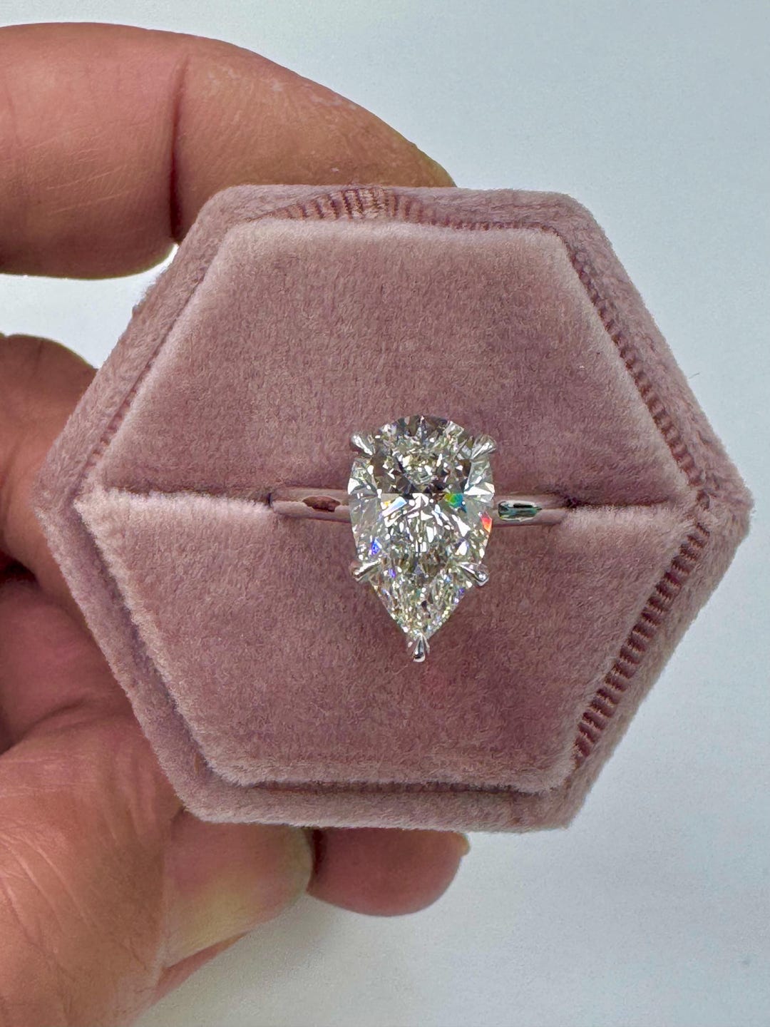 3 Carat D-E VVS2 Pear Cut Lab Grown Diamond Engagement Ring: 14K Gold ...